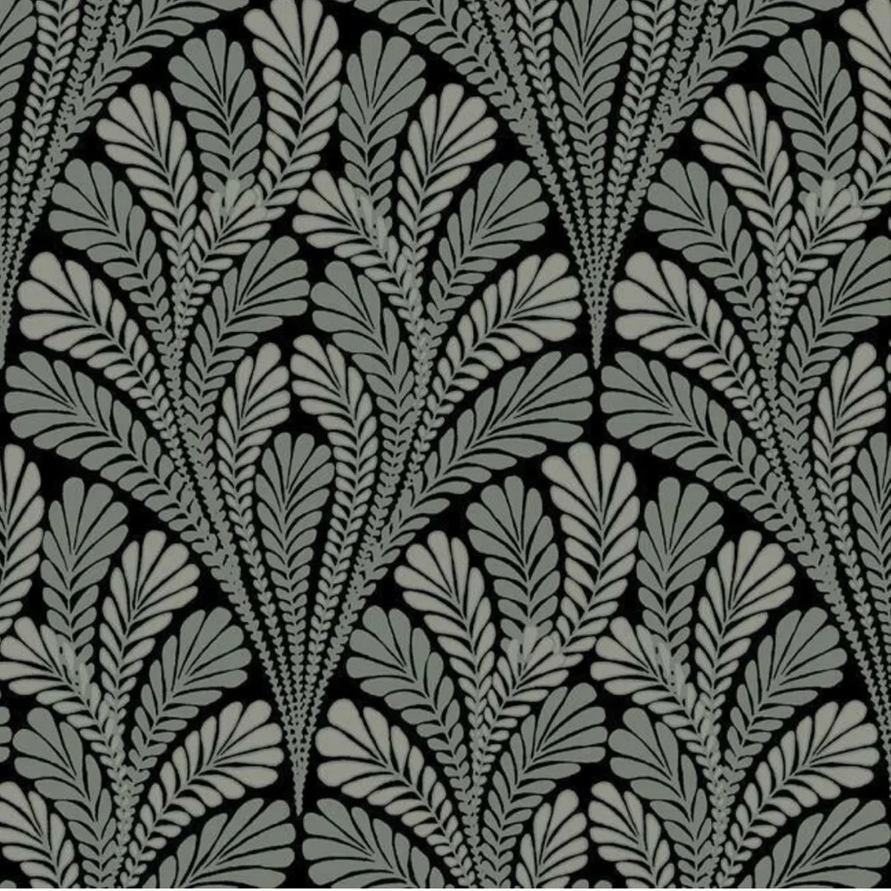 2 Double Rolls Shell Damask Wallpaper in Black / Glint #1